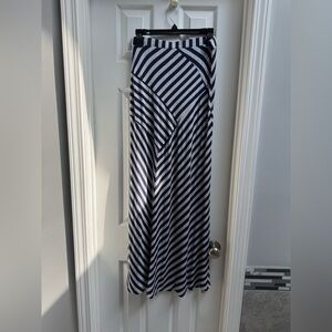 Fashion History Navy and Gray Striped Women's Maxi Skirt Medium